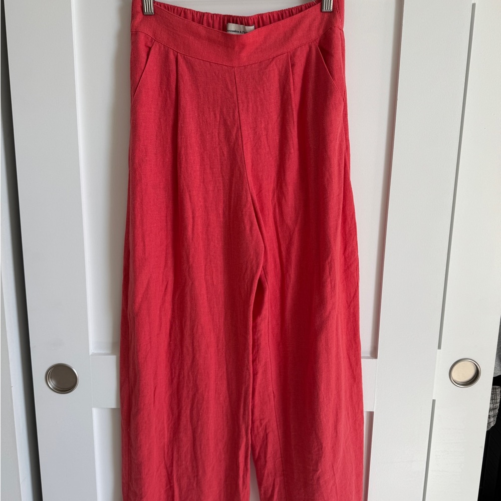 Abercrombie Vibrant Coral Wide-Leg linen blend pants